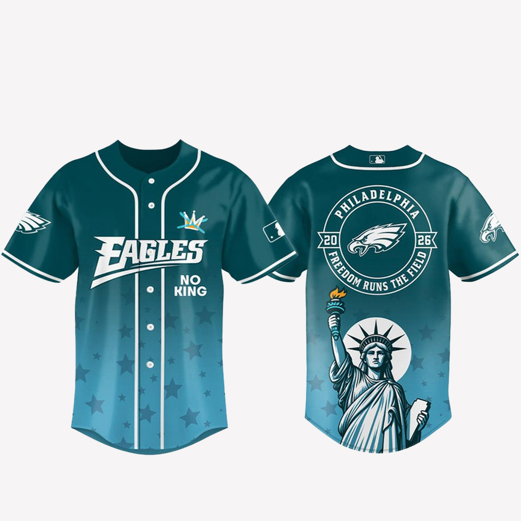 Philadelphia Eagles 2026 No Kings Freedom Runs The Field Baseball Jersey 1 Philadelphia Eagles 2026 No Kings Freedom Runs The Field Baseball Jersey