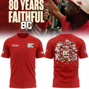 San Francisco 49ers 80th Anniversary Locker Room 2026 Red T-Shirt