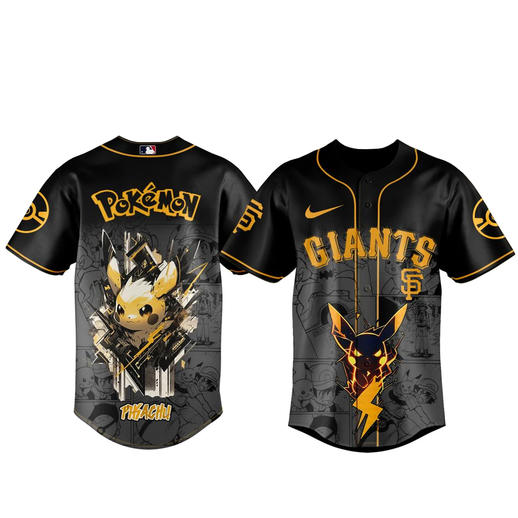 San Francisco Giants x Pokémon Pikachu 2026 Black Baseball Jersey 1 San Francisco Giants x Pokémon Pikachu 2026 Black Baseball Jersey