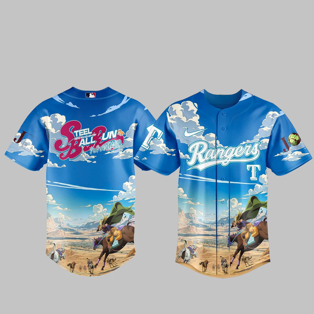 Texas Rangers x Steel Ball Run 2026 Baseball Jersey Version 2 1 Texas Rangers x Steel Ball Run 2026 Baseball Jersey Version 2
