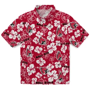 Ball State Cardinals Hibiscus Bloom Hawaiian Shirt