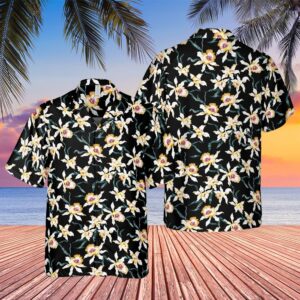 Magnum PI Thomas Magnum Tom Selleck Black Star Orchids Pattern Hawaiian Shirt