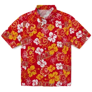 Calgary Flames Hibiscus Bloom Hawaiian Shirt
