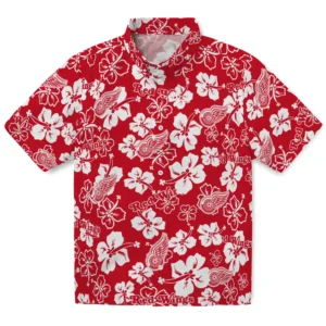 Detroit Wings Hibiscus Bloom Hawaiian Shirt