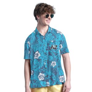 Ryan Blaney Merch Ryan Blaney Blue Palm Hawaiian Shirt Gifts For Racing Fans