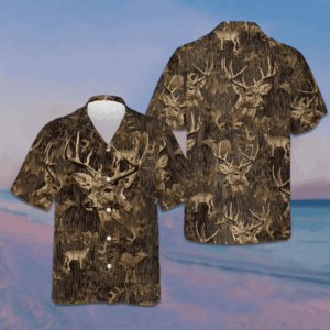 Camouflage Pattern Deer Hunting Hawaiian Shirt Men's Button Up Gifts For Deer Hunters
