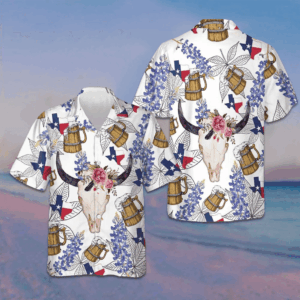 Texas Longhorn Bluebonnet Art Hawaiian Shirt Men's Summer Shirts Sale Gifts For Texas Lovers