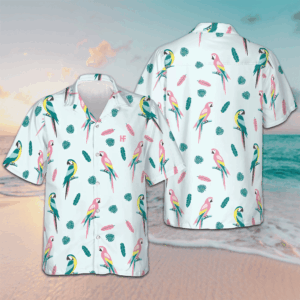 Parrot And Exotic Leaves Hawaiian Shirt Men's Beach Button Up Best Gift For Son In Law