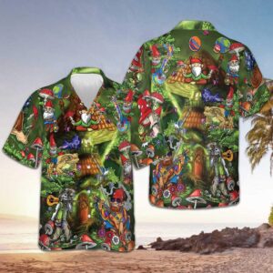 Gnome Hippie Hawaiian Shirt Short Sleeve Button Down Beach Shirts Best Gift For Boyfriend