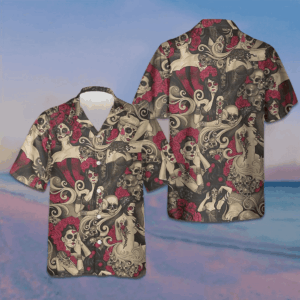 Las Elegantes Day Of The Dead Hawaiian Shirt Men's Short Sleeve Button Up Gifts For Guys