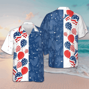Christmas USA Balloons Pattern Hawaiian Shirt Men's Button Down Vacation Shirts Gifts For Xmas