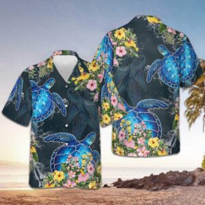 Floral Sea Turtle Hawaiian Shirt Button Up Beach Shirts Men Best Gifts For Boyfriend