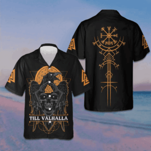 Skull Raven Till Valhalla Hawaiian Shirt Men's Summer Short Sleeve Shirts Gifts For Son