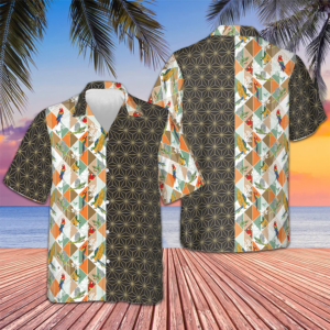 Bold Geometric Parrot Palm Hawaiian Shirt Beach Button Up Shirts For Men Gift Ideas For Son