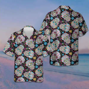 Sugar Skulls With Flowers Hawaiian Shirt Mexican Skull Shirt Day Of The Dead Gift