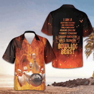 I'm A Bowling Beast Hawaiian Shirt Flame Pattern Bowling Shirt Gifts For Bowlers