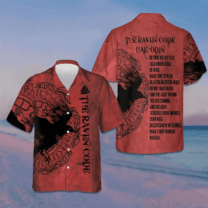 The Raven Code Hail Odin Hawaiian Shirt Red Button Up Shirt Gifts For Him