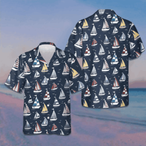 Cartoon Boat Pattern Hawaiian Shirt Beach Button Up Shirt Gifts For Brother