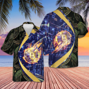 Bitcoin Blockchain Hawaiian Shirt Men's Tropical Button Down Present Ideas For Boyfriend