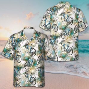Bicycle And Feather Hawaiian Shirt Men's Beach Button Up Best Gift For Bikers