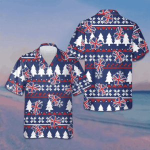 London Ugly Christmas Pattern Hawaiian Shirt England Flag Christmas Shirt Gift For Men