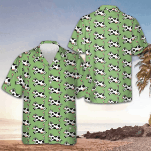 Jumping Cow Hawaiian Shirt Green Button Up Shirt Gifts For Cow Lovers
