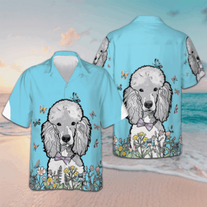 Lady Poodle And The Butterflies Hawaiian Shirt Button Down Beach Shirts Poodle Owner Gifts