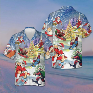 Christmas Come On Skateboard With Santa Hawaiian Shirt Funny Xmas Santa Claus Shirt Gift