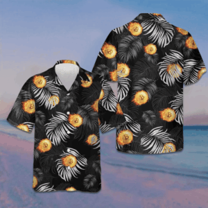 Bitcoin Flame And Tropical Pattern Hawaiian Shirt Summer Button Up Shirts Men's Gift Ideas