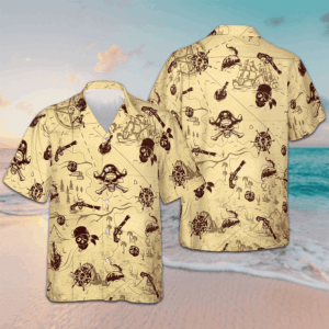 Pirate Pattern Hawaiian Shirt Button Up Beach Shirts Men Gift Ideas For Nephew