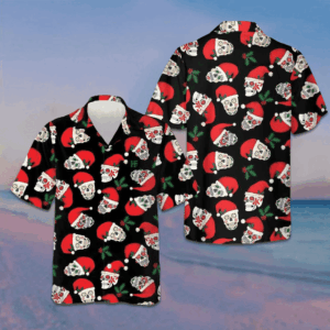 Christmas Sugar Skull Seamless Pattern Hawaiian Shirt Funny Santa Shirt Gifts For Son