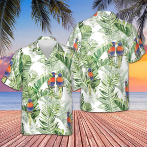 Beautiful Watercolor Parrots In Green Hawaiian Shirt Beach Button Up Shirts For Men
