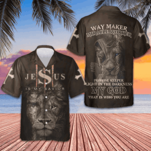 Lion JS Is My Savior Hawaiian Shirt Christian Faith Short Sleeve Button Up Men