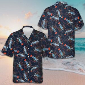 Lobster With Coral Reef Hawaiian Shirt Men's Vacation Button Up Shirts Gifts For Brother