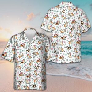 Warm Corgi For A Merry Christmas Hawaiian Shirt Snowflakes Pattern Xmas Shirt Dog Lovers Gifts