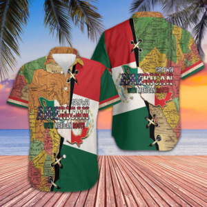 American Grown With Mexican Roots Hawaiian Shirt For Men's Patriotic Button Up Shirt Gift