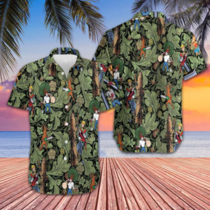 Arborist Proud Tropical Pattern Hawaiian Shirt Men's Beach Shirts Button Up Arborist Gifts