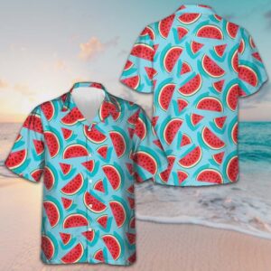 Juicy Watermelon Seamless Pattern Hawaiian Shirt Tropical Button Up Shirt Gifts For Male