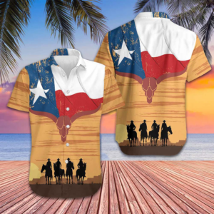 Cowboy Texas Flag Hawaiian Shirt Men's Button Up Shirts Summer Gifts For Texans