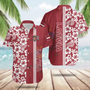 Latvia Coat Of Arms Hibiscus Pattern Hawaiian Shirt Latvian Clothing Gifts For Summer