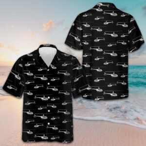 Monochrome Seamless Helicopter Pattern Hawaiian Shirt Beach Button Up Shirts For Men