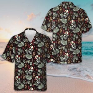Skull And Dollars Seamless Pattern Hawaiian Shirt Beach Shirt Button Down Gifts For Him
