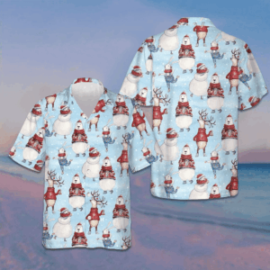 Christmas Pattern With Bunny And Snowman Hawaiian Shirt Merry Xmas Button Up Shirts For Men