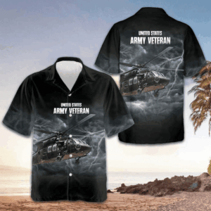US Army Veteran Helicopter Hawaiian Shirt Men's Button Down Shirt Gifts For Army Veterans