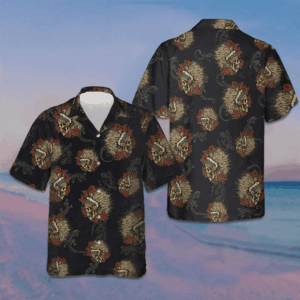 Native American Skull With Lizard Hawaiian Shirt Wild West American Indian Shirt Men