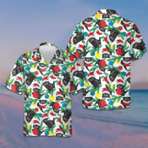 Black Kitten Wearing Santa Hat Hawaiian Shirt Funny Christmas Cat Lovers Shirt Gift Ideas