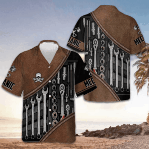 Mechanic Tools Skull Hawaiian Shirt Vintage Button Up Shirt For Men Mechanic Gift Ideas