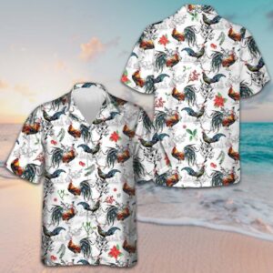 Christmas Chicken With Poinsettia Flower Hawaiian Shirt Cool Christmas Shirt Gifts For Son