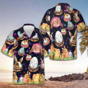 Bunnies In Galaxy Hawaiian Shirt Cute Adorable Easter Bunny Shirt Gifts For Men
