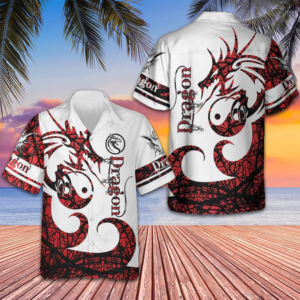 Dungeon Dragon Tattoo Hawaiian Shirt White And Red Chinese Dragon Shirt Gift For Him